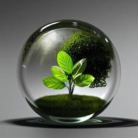 Environmental conservation concept - plant in a glass sphere photo