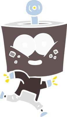 happy flat color style cartoon robot running