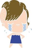 flat color style cartoon crying girl vector