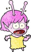 cartoon shocked alien girl vector