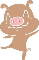 flat color style cartoon drunk pig vector