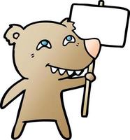 bear cartoon chraracter with protest sign vector