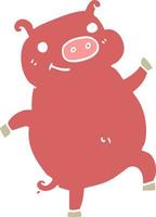 flat color style cartoon dancing pig vector