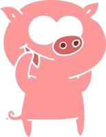 cheerful pig flat color style cartoon vector