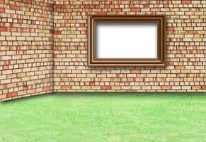 Frame Brick Wall and grass for background photo