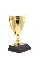 golden cup trophy isolated on white background photo