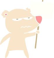angry bear flat color style cartoon holding placard vector