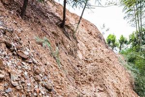 path through mudslide on mountain slope in Dazhai photo