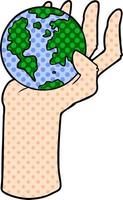 cartoon hand holding whole earth vector