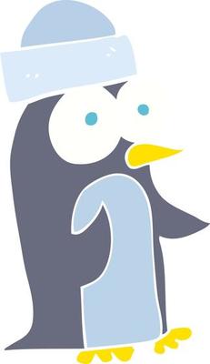 flat color illustration of a cartoon penguin