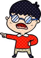 cartoon pointing boy wearing spectacles vector