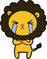 cartoon crying lion with crossed arms vector