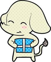 cute cartoon elephant with gift vector