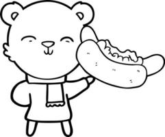 happy cartoon polar bear with hot dog vector