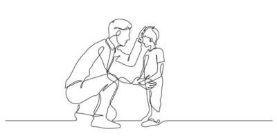 father kneeling and rub his son gently on head vector