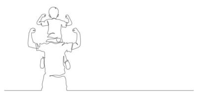 father carrying son on his shoulders continuous line drawing vector