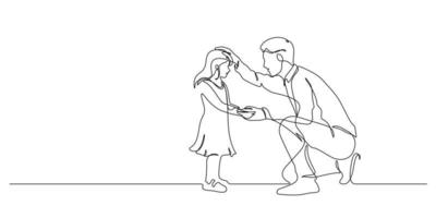 father kneeling and rub his daughter gently on head vector