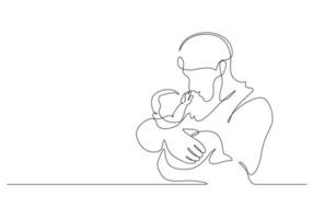 baby touching father's nose in continuous line drawing vector
