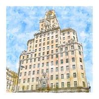 Architecture Madrid Spain Watercolor sketch hand drawn illustration vector