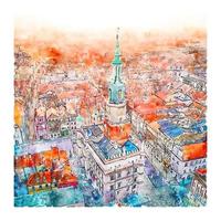 Poznan Poland Watercolor sketch hand drawn illustration vector