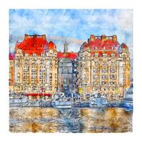 Stockholm Sweden Watercolor sketch hand drawn illustration vector