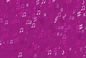 textura de vector rosa claro con notas musicales.