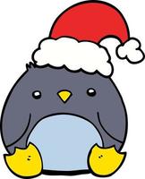 cute cartoon penguin wearing christmas hat vector