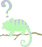 flat color illustration of a cartoon curious chameleon vector