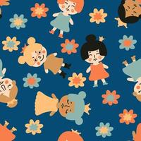 Seamless pattern with princess and daisy flowers. vector