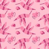 Romantic colibri birds and hearts seamless pattern. vector