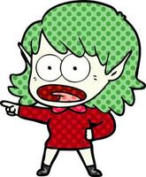 cartoon shocked elf girl pointing vector