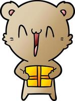 happy bear with gift cartoon vector