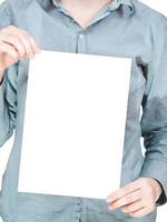 blank sheet of paper in female hands photo