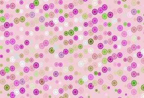 Light Pink, Green vector pattern with christmas snowflakes.