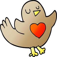 cartoon doodle bird with love heart vector
