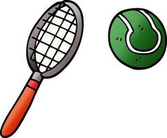 cartoon doodle tennis racket and ball vector