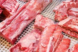 raw meat in butcher shop photo