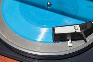 above view of headshell on blue flexi disc photo