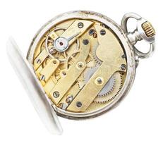 above view of brass movement vintage pocket watch photo