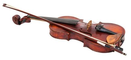 full size violin with wooden chinrest and bow photo