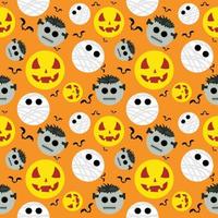 Halloween background in seamless pattern. Cartoon faces of ghosts, mummies and bats. Gift wrapping paper idea for ghost festival. vector illustration cute fabric pattern