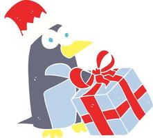 flat color illustration of christmas penguin vector