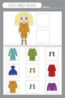 Cut out the pictures of the clothes and glue the ones that match the pattern. Fun game for kids and kids vector