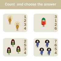 Counting Game for Preschool Children.  Count how many colorful dolls vector