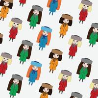 Vector girls pattern. Colorful toys  on gray  background