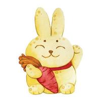 watercolor drawing. cute rabbit. golden hare chinese new year vector