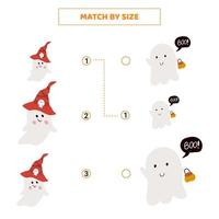 Match by size for cartoon halloween ghosts. vector