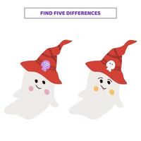 Find five differences between cartoon halloween ghost. vector