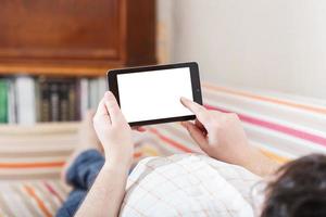 man reading with tablet pc photo