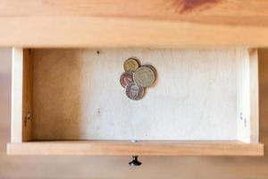 few Swedish coins in open drawer photo